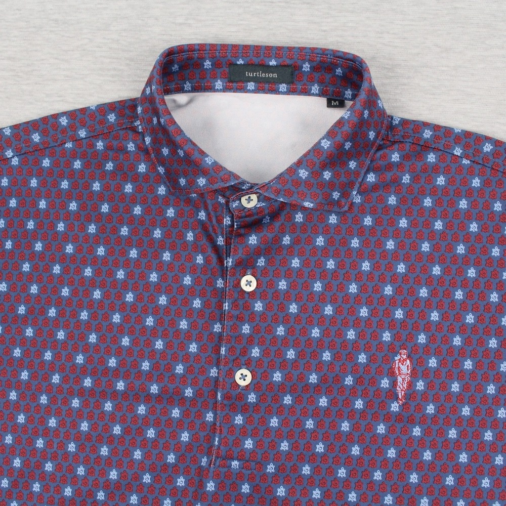 Turtleson Polo Shirt Mens Size M Purple Red Poly Stretch Highland Golf CC Logo